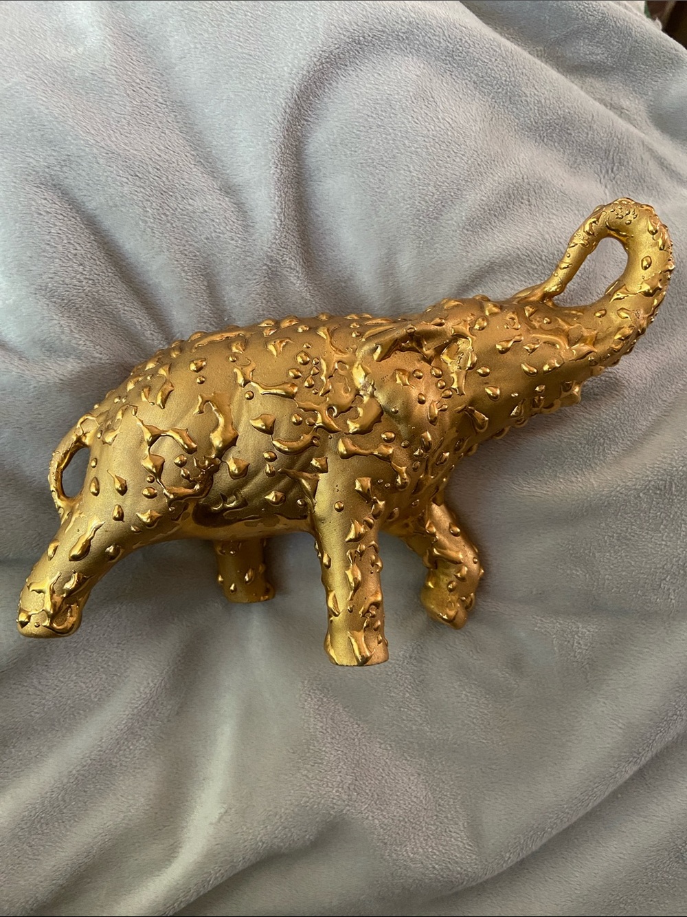 Vintage Mid Century Weeping Gold Elephant Figurine Trunk Up Good Luck